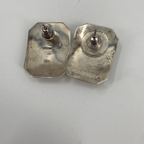 Sterling Silver Malachite square stud earrings - Picture 3 of 4